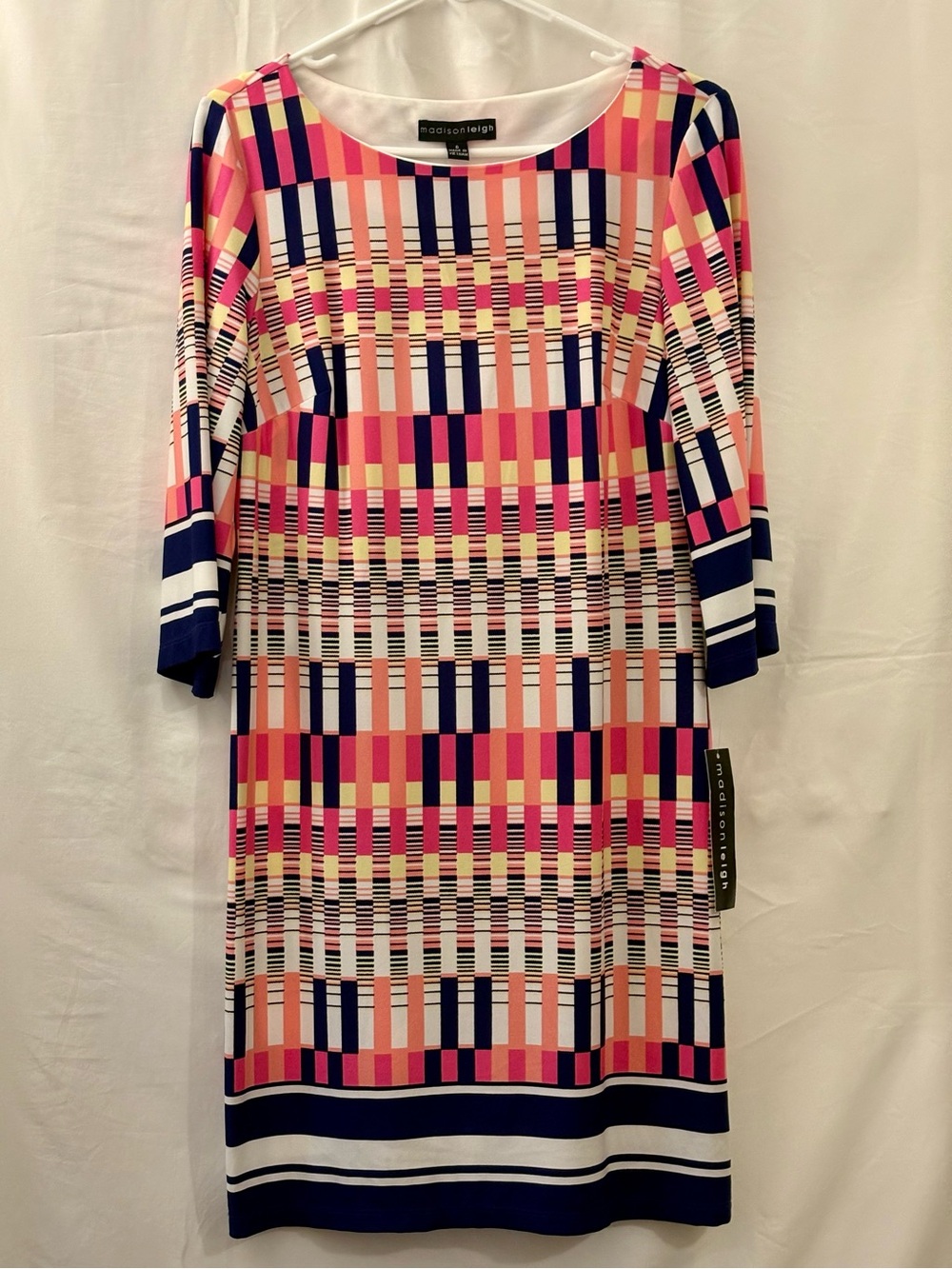 madison leigh Pink Navy Multicolor Geometric Midi Dress